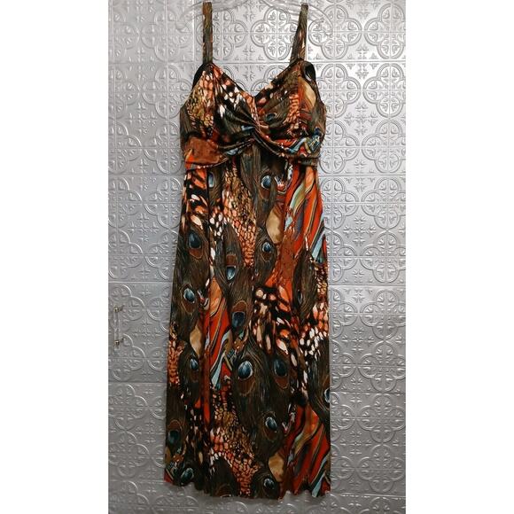 Exotic Sundress Maxi Plus Sz 2X Peacock Halter Bodycon Disco Babydoll Coquette - Picture 1 of 16